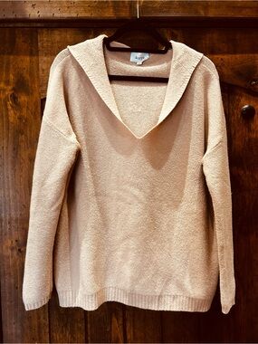 Korye Dusty Pink V-Neck Hooded Women's Sweater, Size L